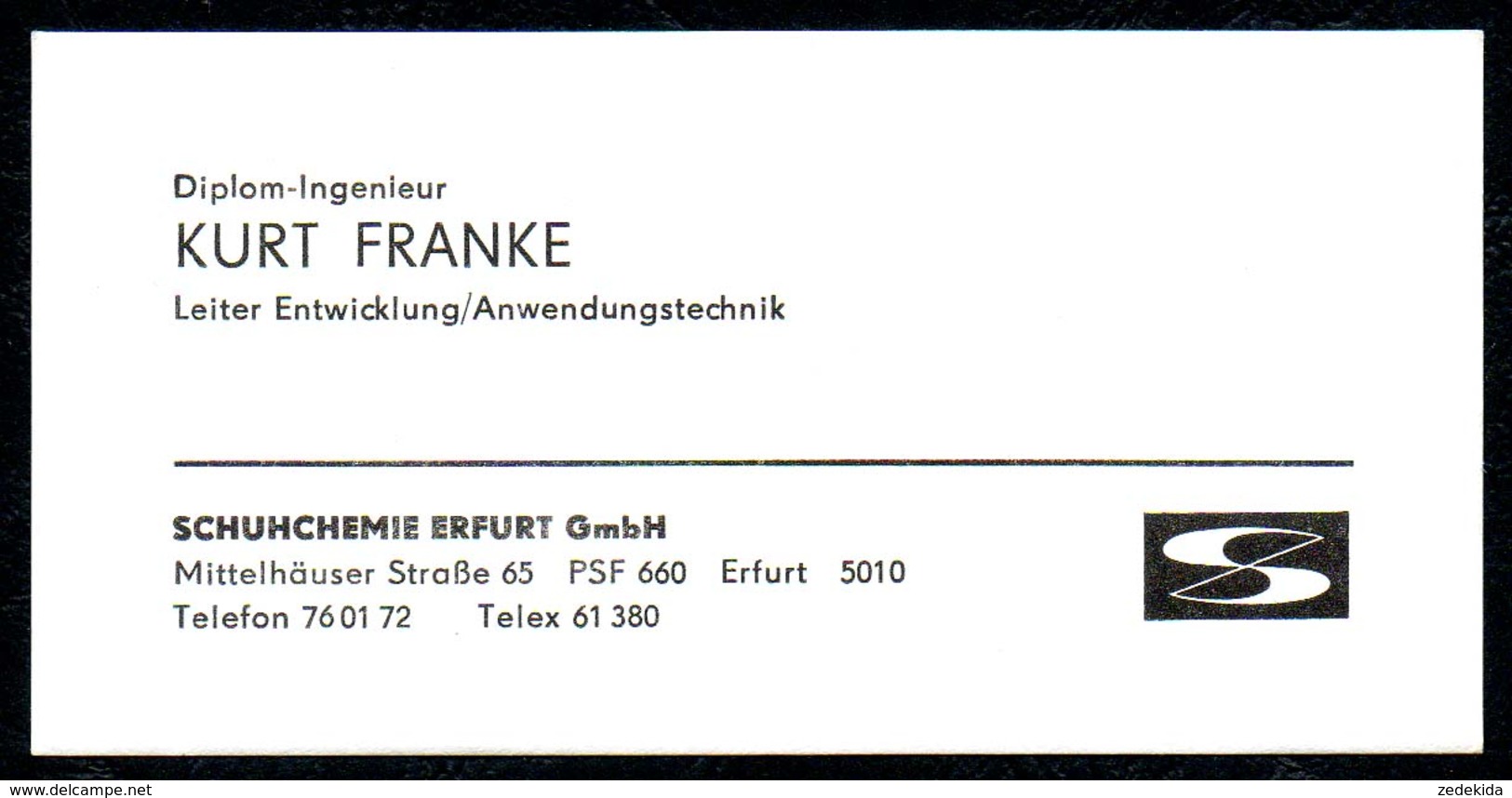 B7285 - Erfurt - Kurt Franke - Schuhchemie - Visitenkarte - Visiting Cards