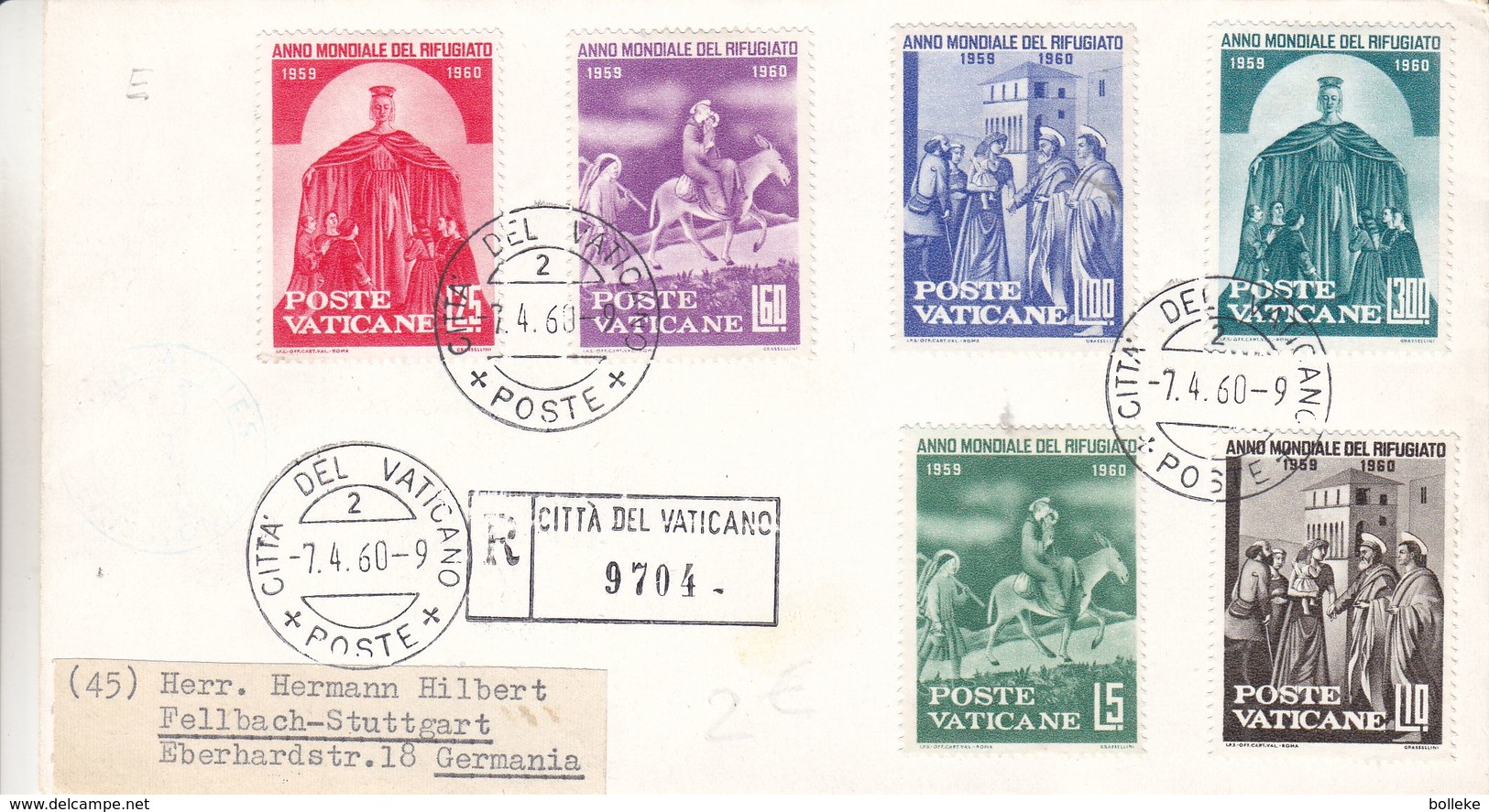 Vatican - Lettre Recom De 1960 - Oblit Citta Del Vaticano - Exp Vers Fellbach - Réfugiés - ânes - - Lettres & Documents