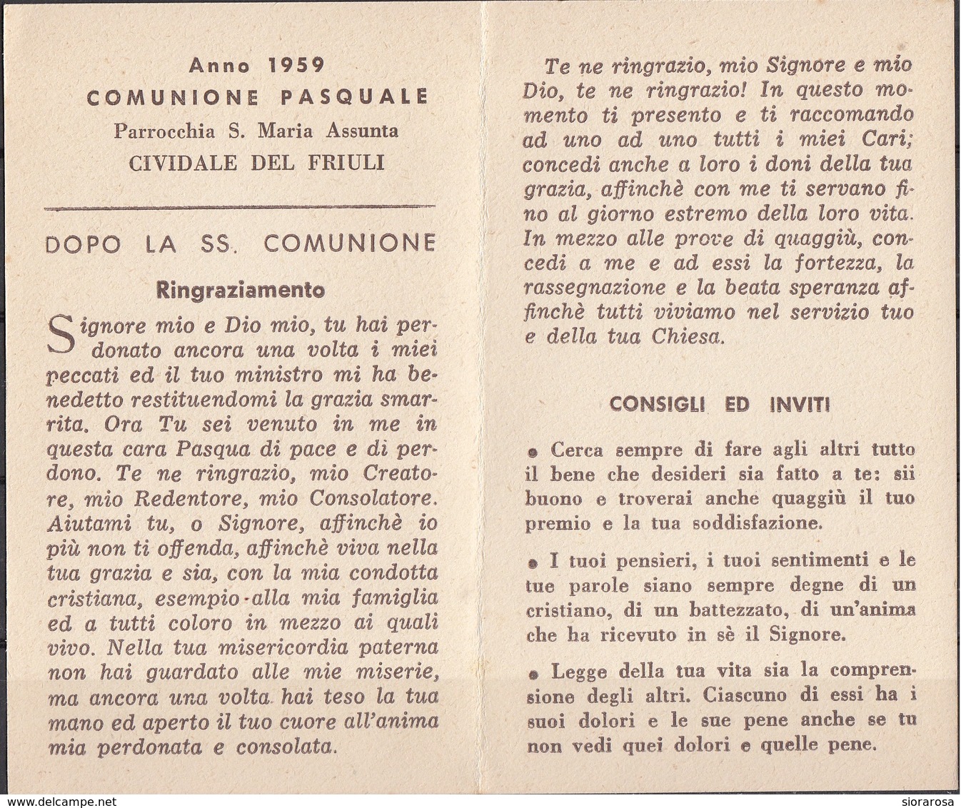 Comunione Pasquale (Cividale Del Friuli 1959) - Andachtsbilder