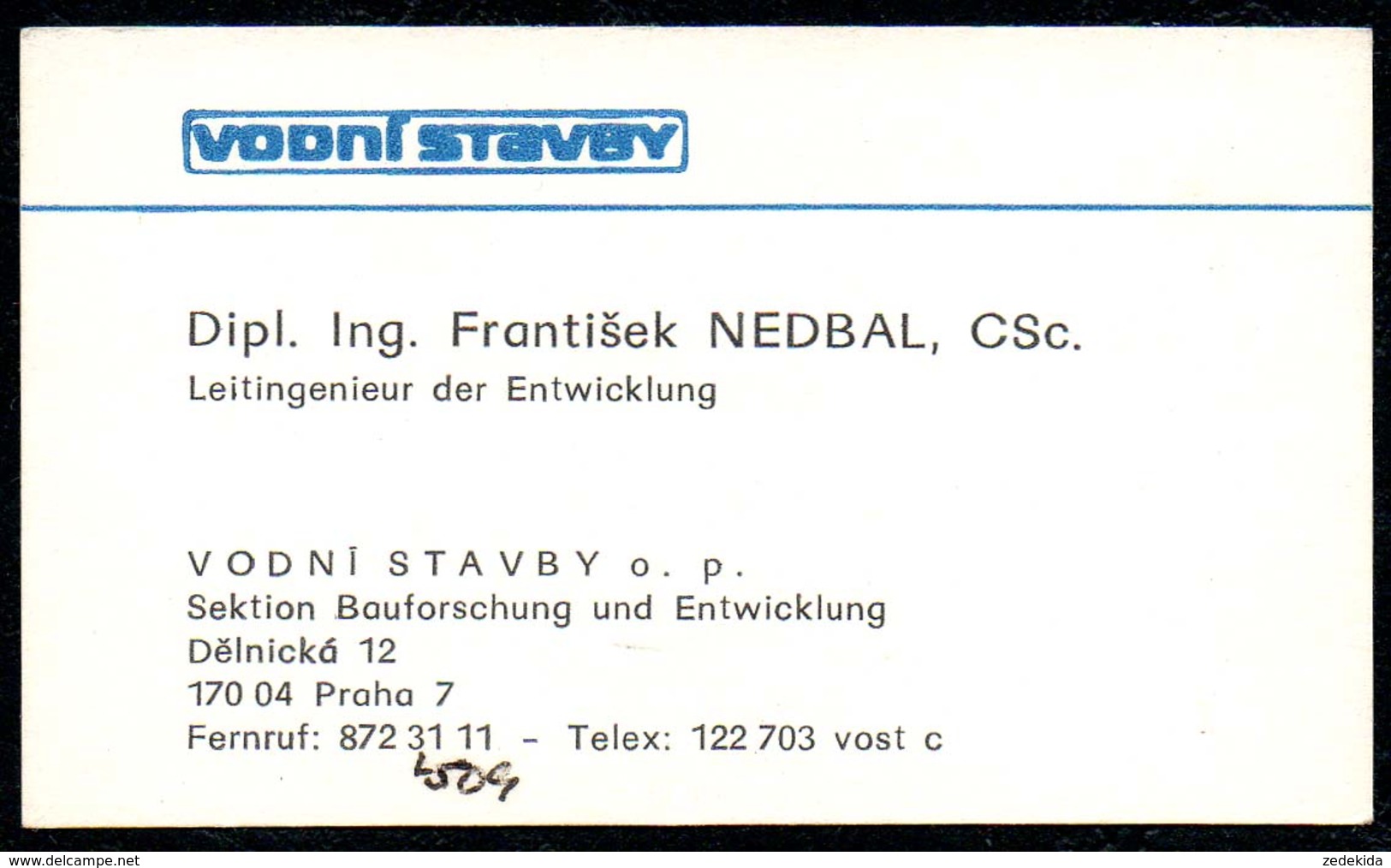 B7324 - Prag Praha - Vodni Stavby - Frantisek Nedbal - Visitenkarte - Visitenkarten