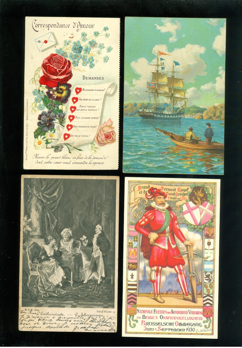 Beau lot de 60 cartes postales de fantaisie   Mooi lot 60 postkaarten van fantasie -  60 scans