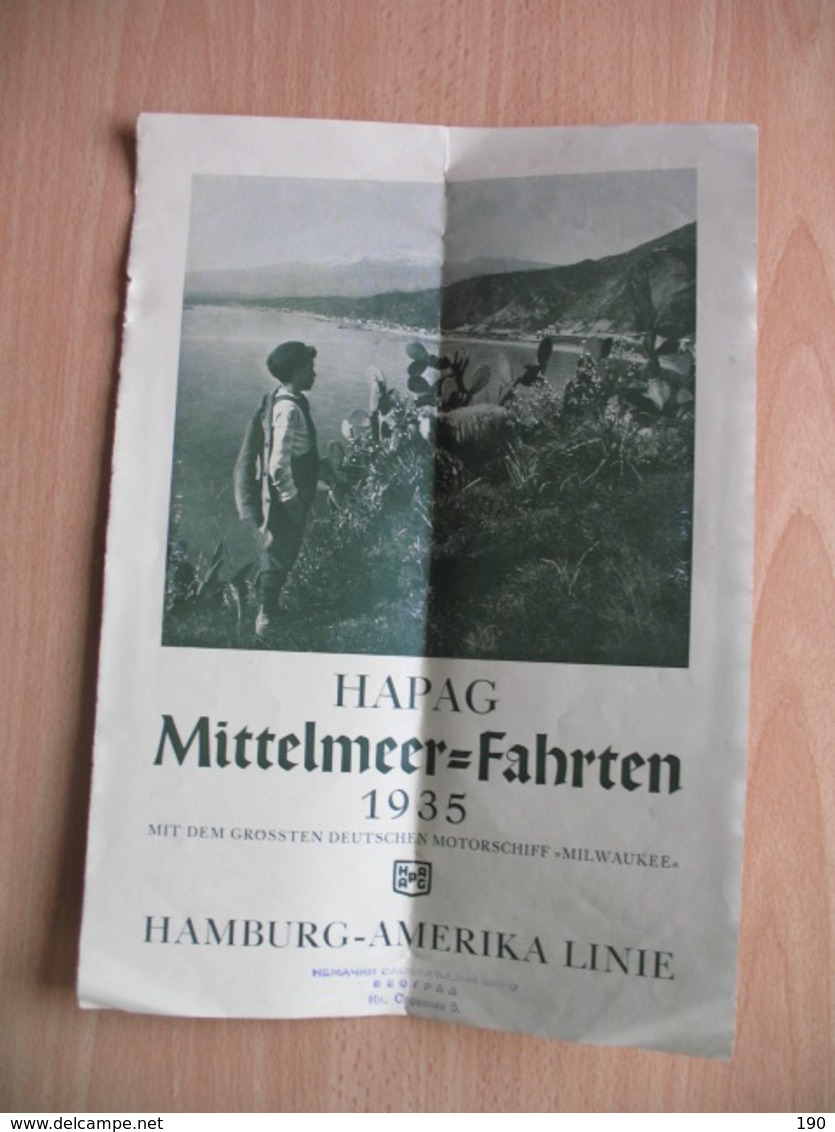 HAPAG Mittelmeer-Fahrten...Deutschen Motorschiff Milwaukee.HAMBURG-AMERIKA LINIE - Monde