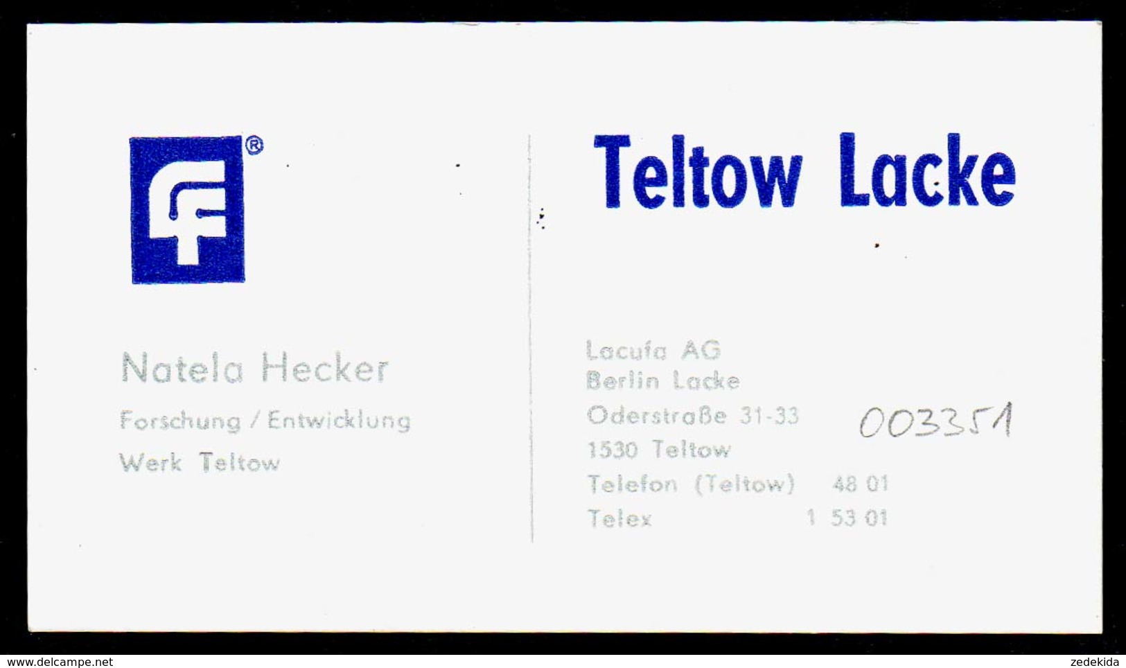 B7335 - Berlin Teltow - Lacufa Lacke - Natela Hecker - Visitenkarte - Visitenkarten