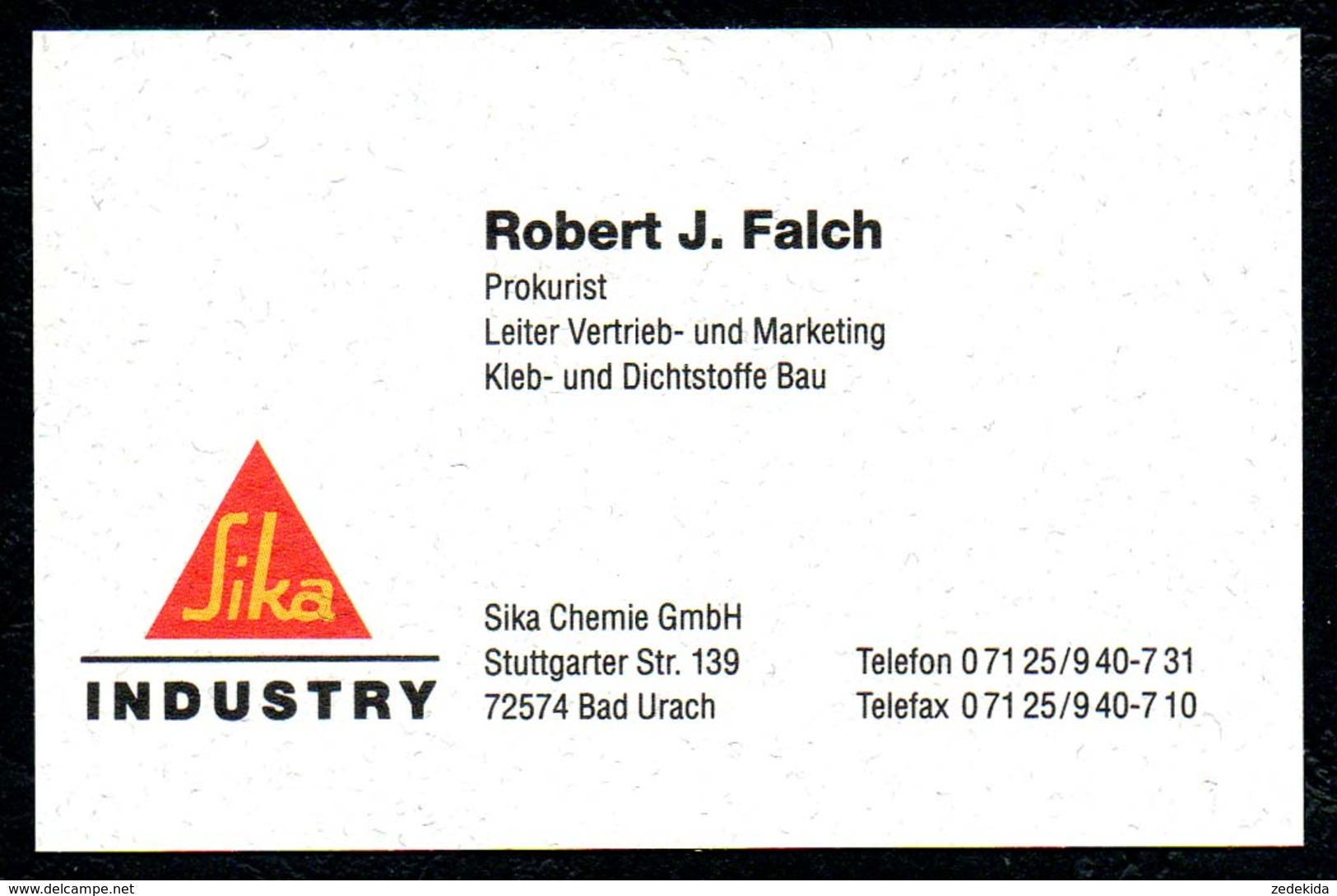 B7338 - Bad Urach - SIKA Industrie - Robert J. Falch Prokurist - Visitenkarte - Visitenkarten