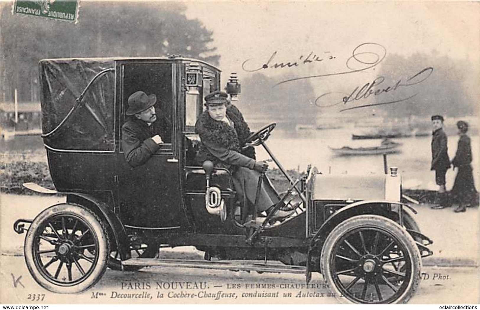 Paris.    75    Paris Nouveau    Mme Decourcelle  Cochère Et Chauffeuse  Conduisant Un Autotaxe        (voir Scan) - Straßenhandel Und Kleingewerbe