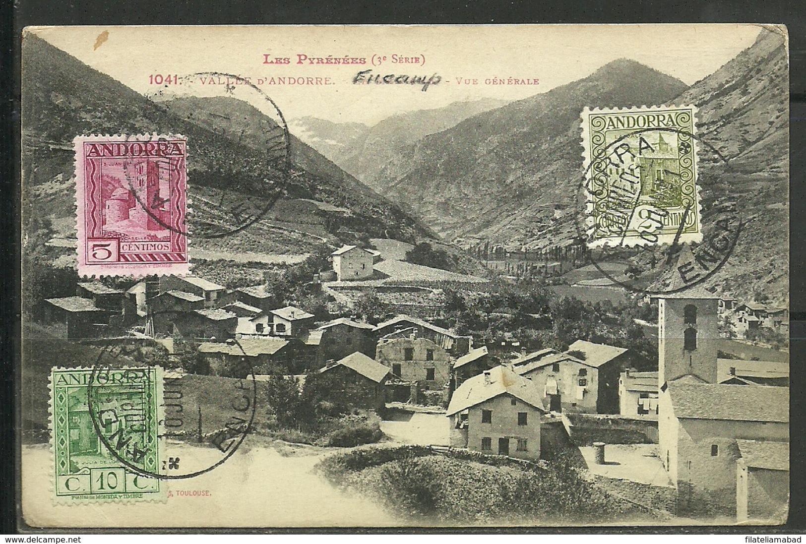 ANDORRA CARTA POSTAL CON 3 SELLOS TAMPONADOS CORREO ESPAÑOL (L.C.P.Nº2 - Covers & Documents