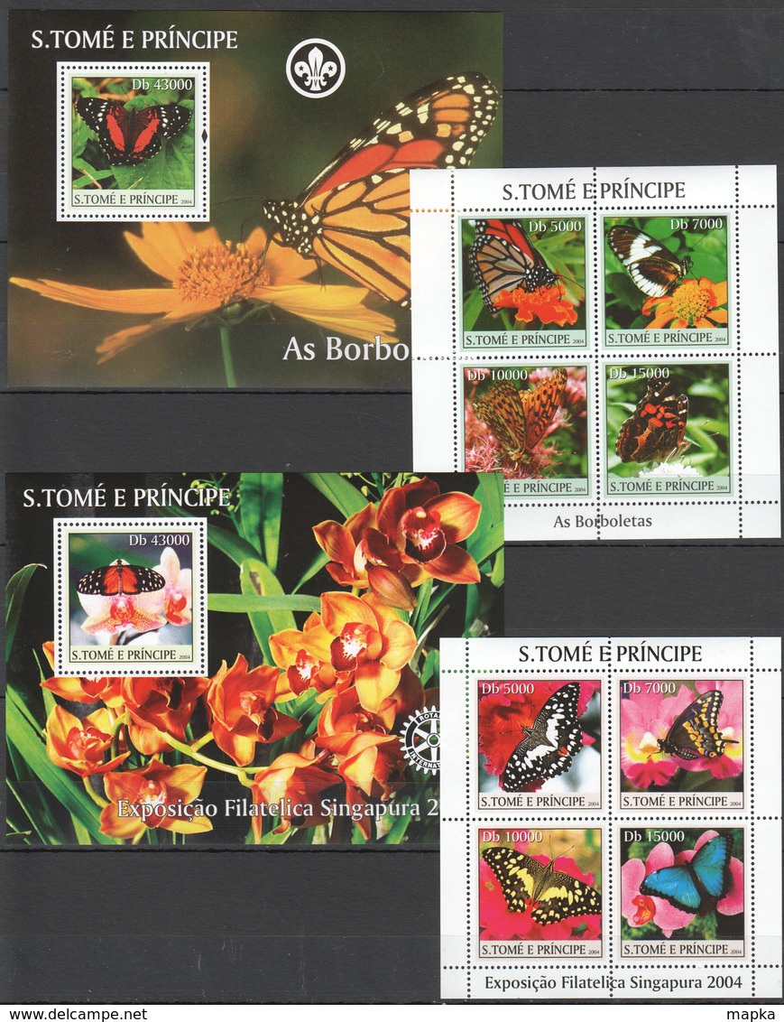 E1139 2004 S.TOME E PRINCIPE BUTTERFLIES FLOWERS 2599-2608 MICHEL 50€ 2KB+2BL MNH - Schmetterlinge