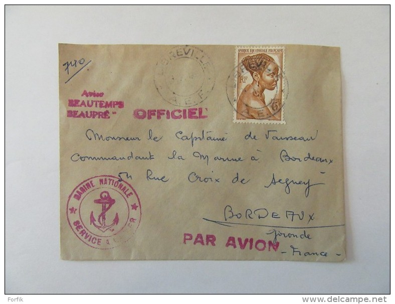 Enveloppe A.E.F Vers France (Marine Nationale) Avec Timbre YT N°224 - Beaux Cachets Dont Marine - Lettres & Documents