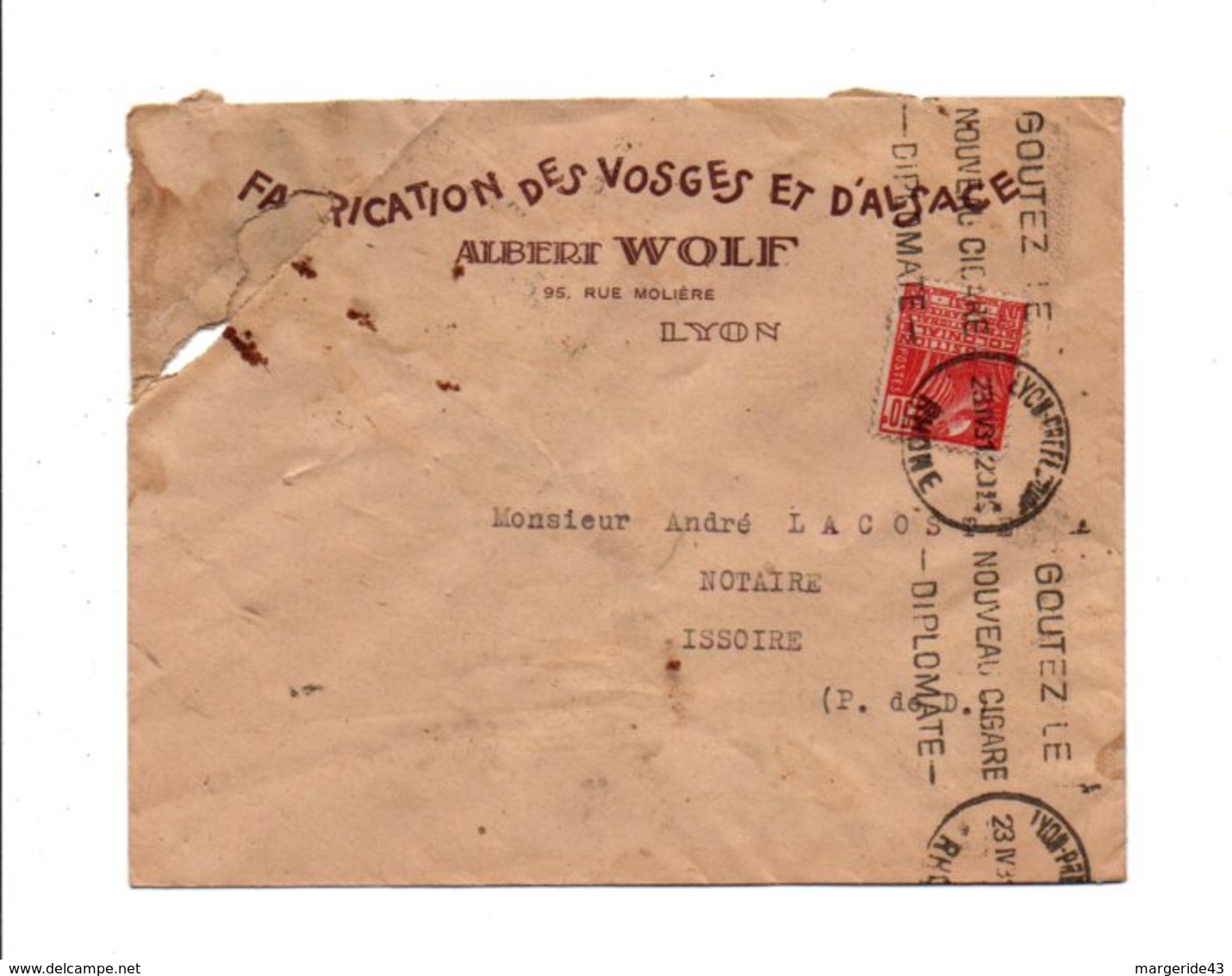 LETTRE A EN TETE DE LYON DU 23/4/1931 - 1921-1960: Moderne