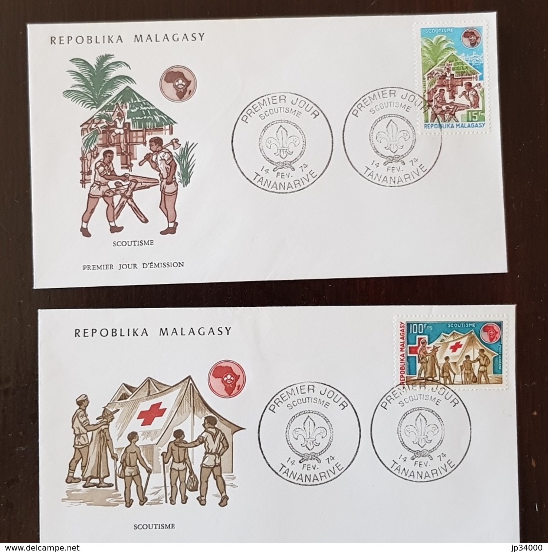 MADAGASCAR Scoutisme, Yvert N° 538+PA 2 Enveloppes Premier Jour, FDC - Covers & Documents