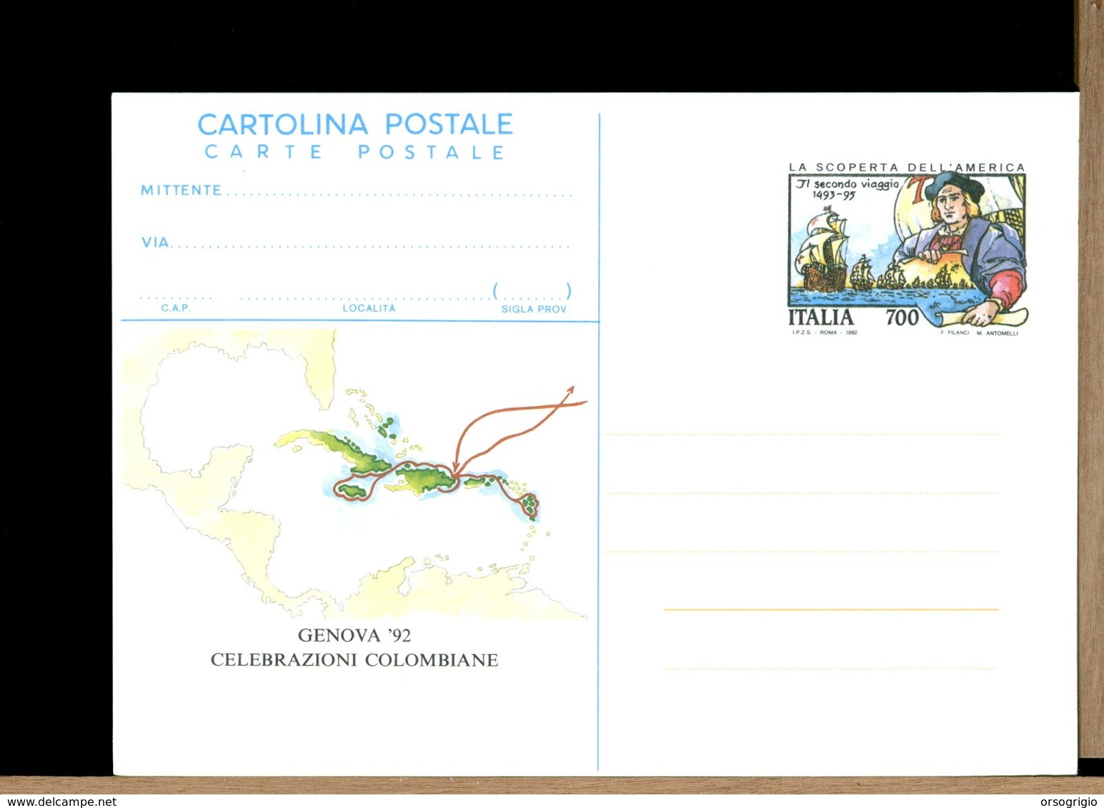 ITALIA - Cartolina Intero Postale - 1992 - CELEBRAZIONI COLOMBIANE - Entero Postal