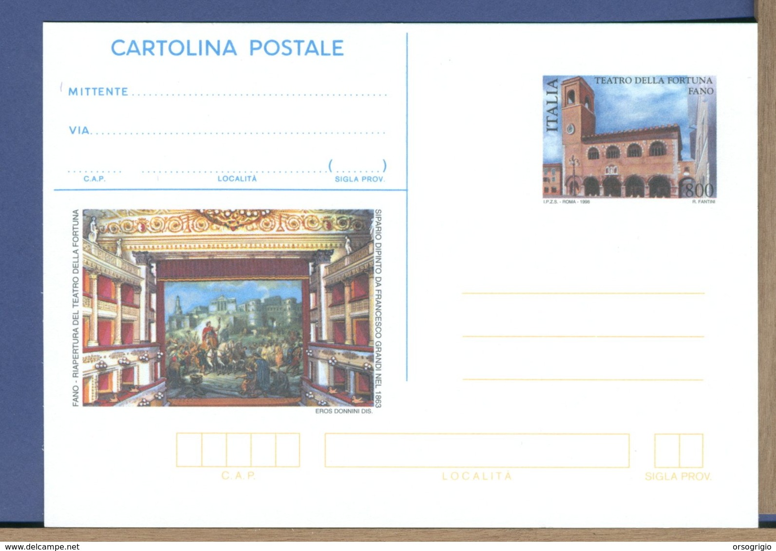 ITALIA - Cartolina Intero Postale - FANO - TEATRO DELLA FORTUNA - Interi Postali