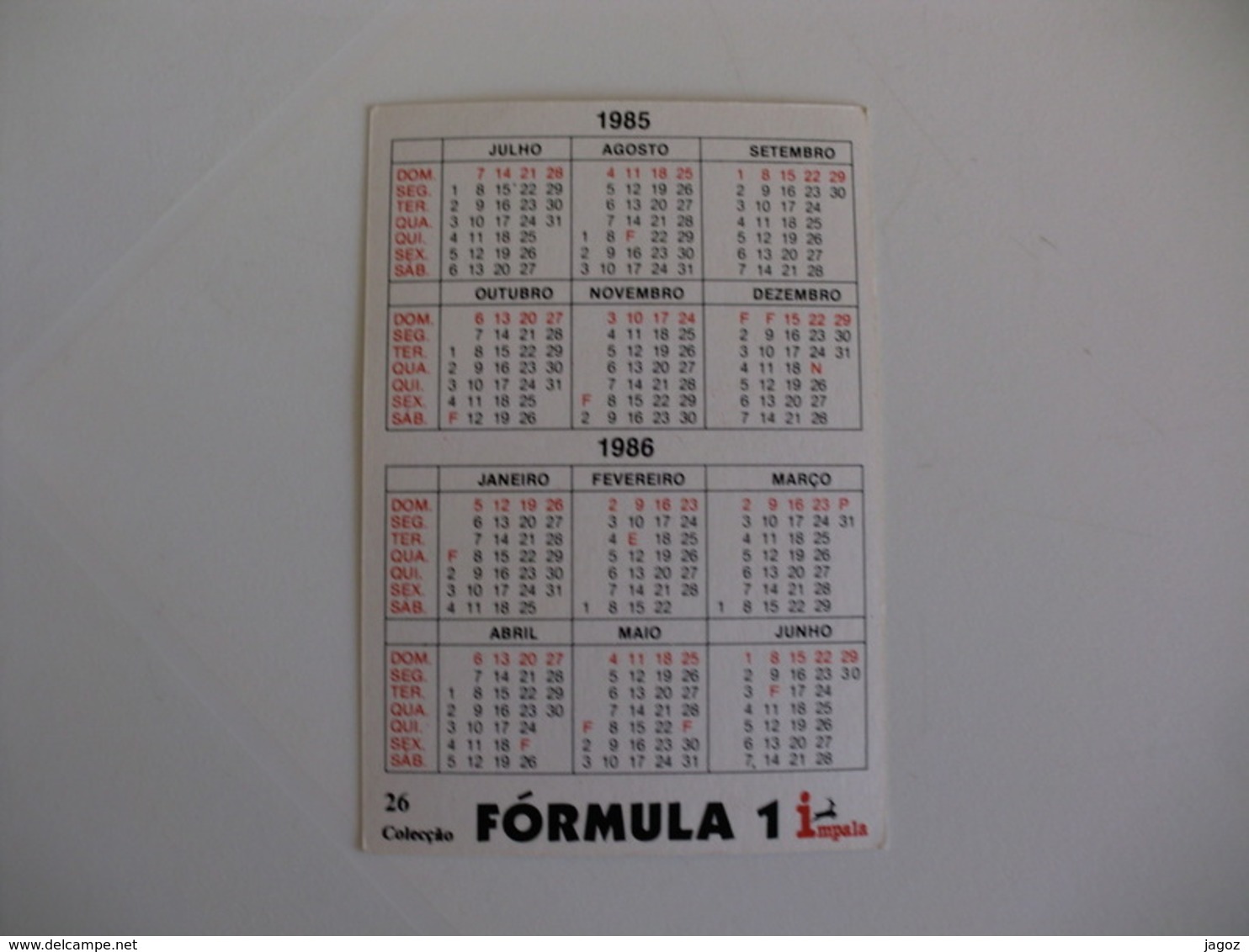 Formula 1 Manfred Winkelhock Portugal Portuguese Pocket Calendar 1985/1986 - Petit Format : 1981-90