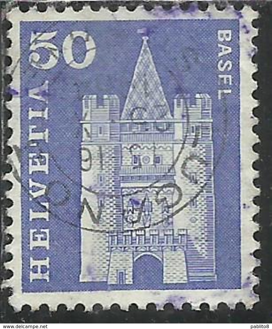 SWITZERLAND SUISSE SCHWEIZ SVIZZERA HELVETIA 1960 1963 SPALEN GATE BASEL PORTA BASILEA CENT. 50c USATO USED OBLITERE' - Used Stamps