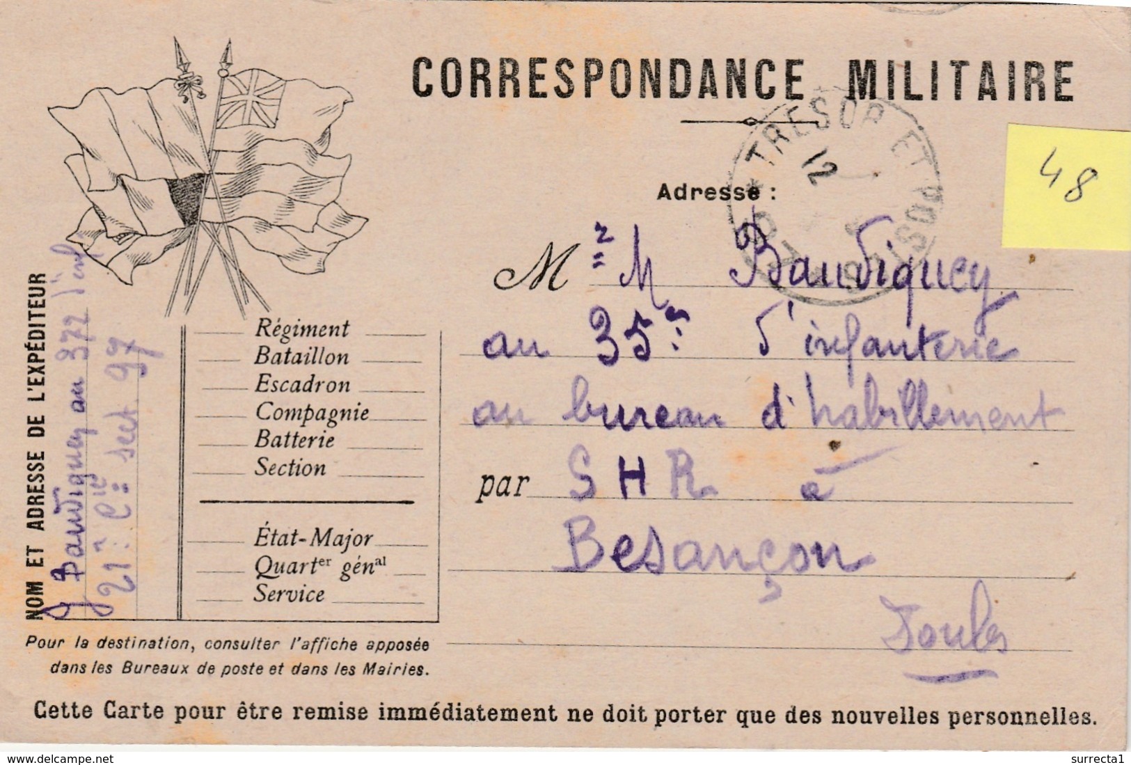 N°48 / Carte Postale 1916 / FM Franchise Militaire / 6 Drapeaux à Gauche / Nouvelles Personnelles - 1914-18