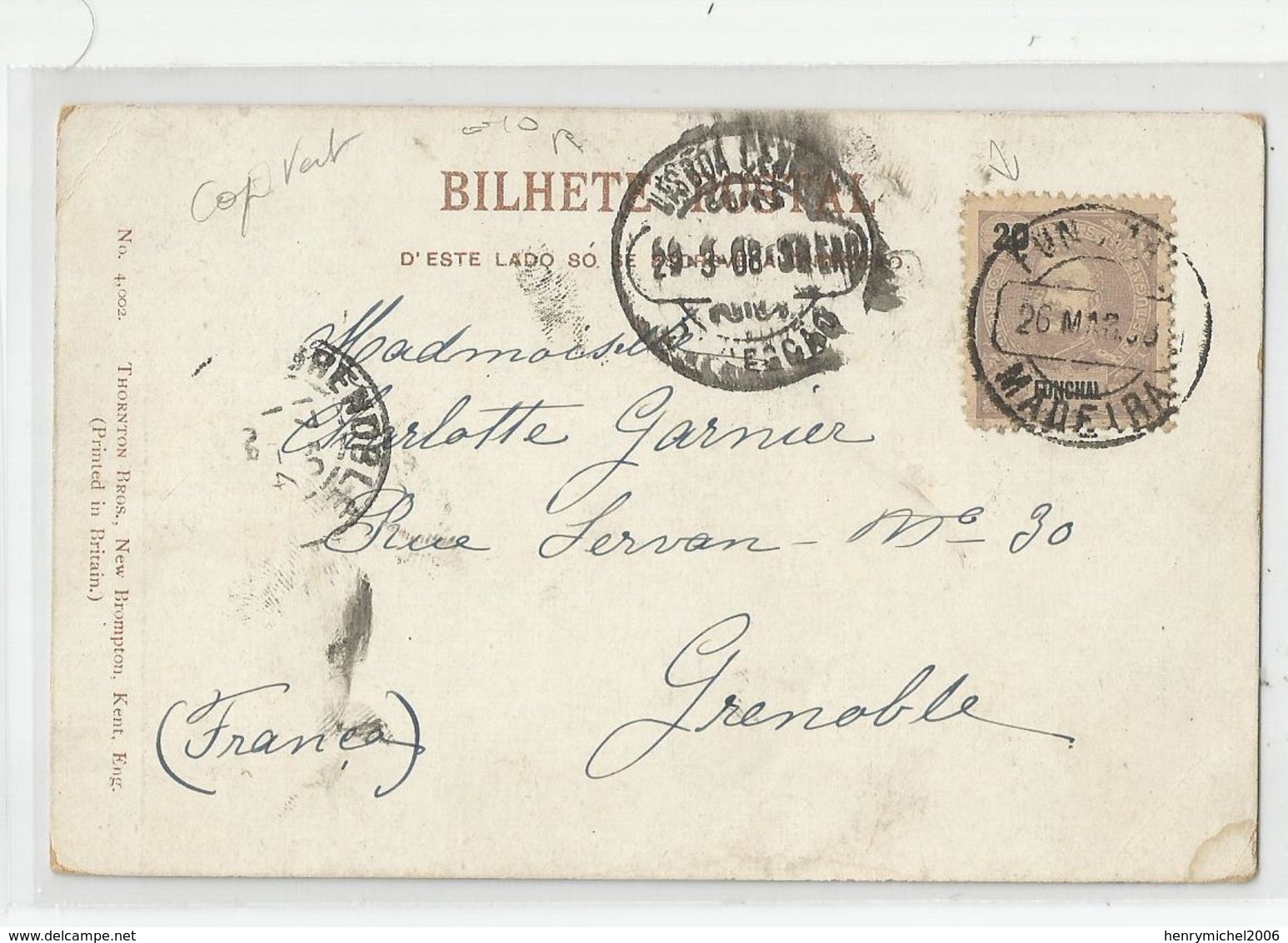 Afrique - Cap Vert Mindello S Vincente Cv Pour France Via Madeira Lisboa 1908 - 2scans - Cape Verde