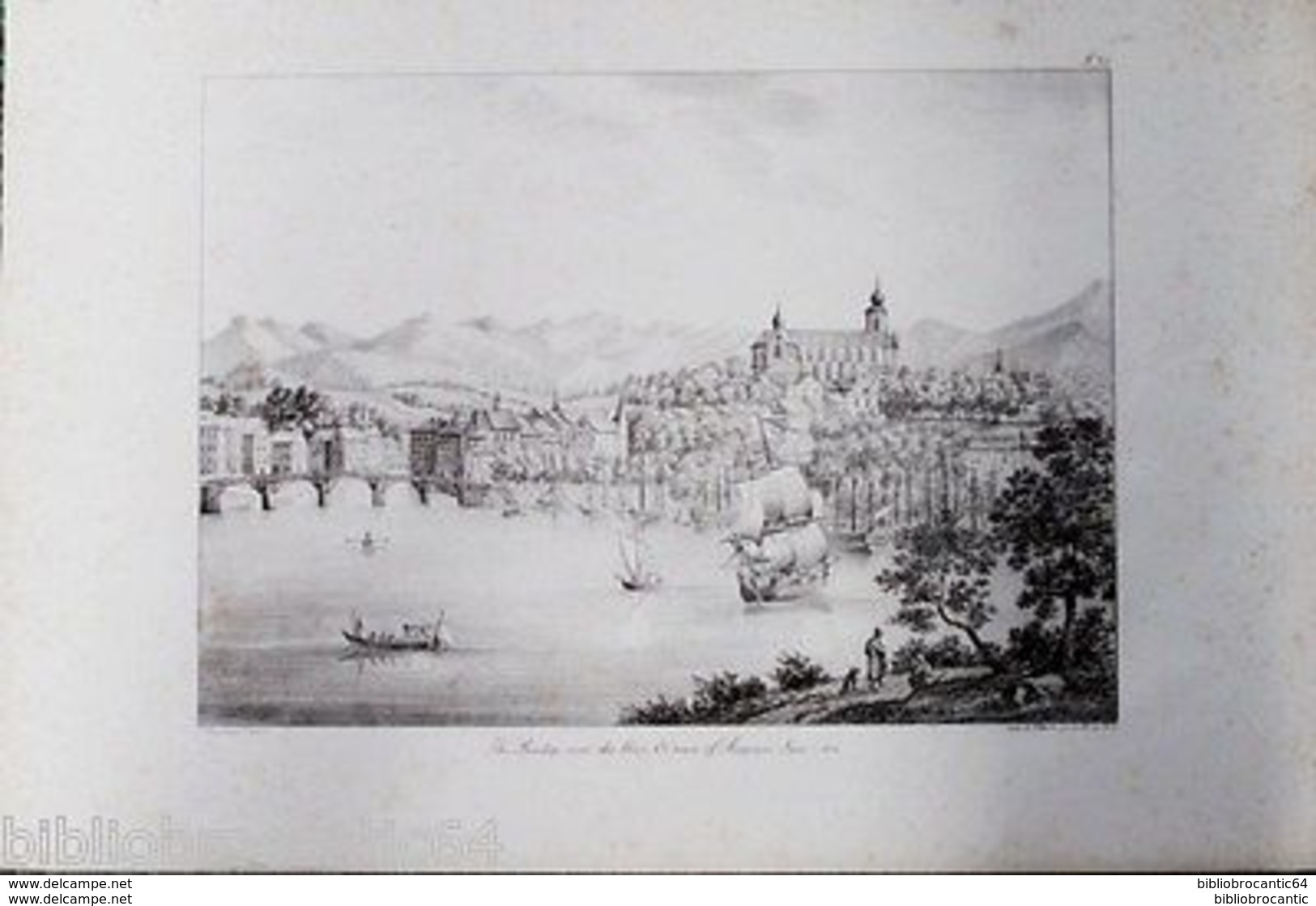 LITHO XIXéme S..*BRIDGE OVER THE NIVE, TOWN OF BAYONNE* ,june 1821 By M. COLSTON - Lithographies