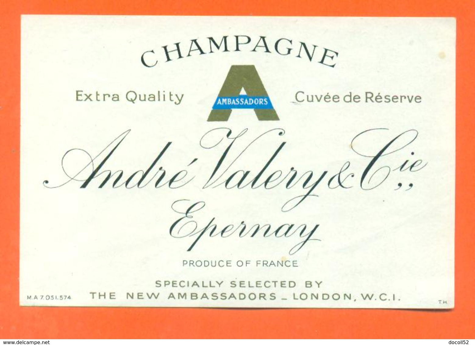 étiquette Ancienne De Champagne Ambassadors André Valery Et Cie à épernay - 78 Cl - Champagne