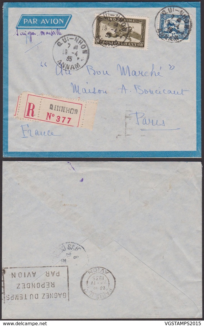 Indochine 1935 - Lettre En Recommandé Par Avion De Qui-Nhon Vers Paris (5G22578) DC0020 - Lettres & Documents