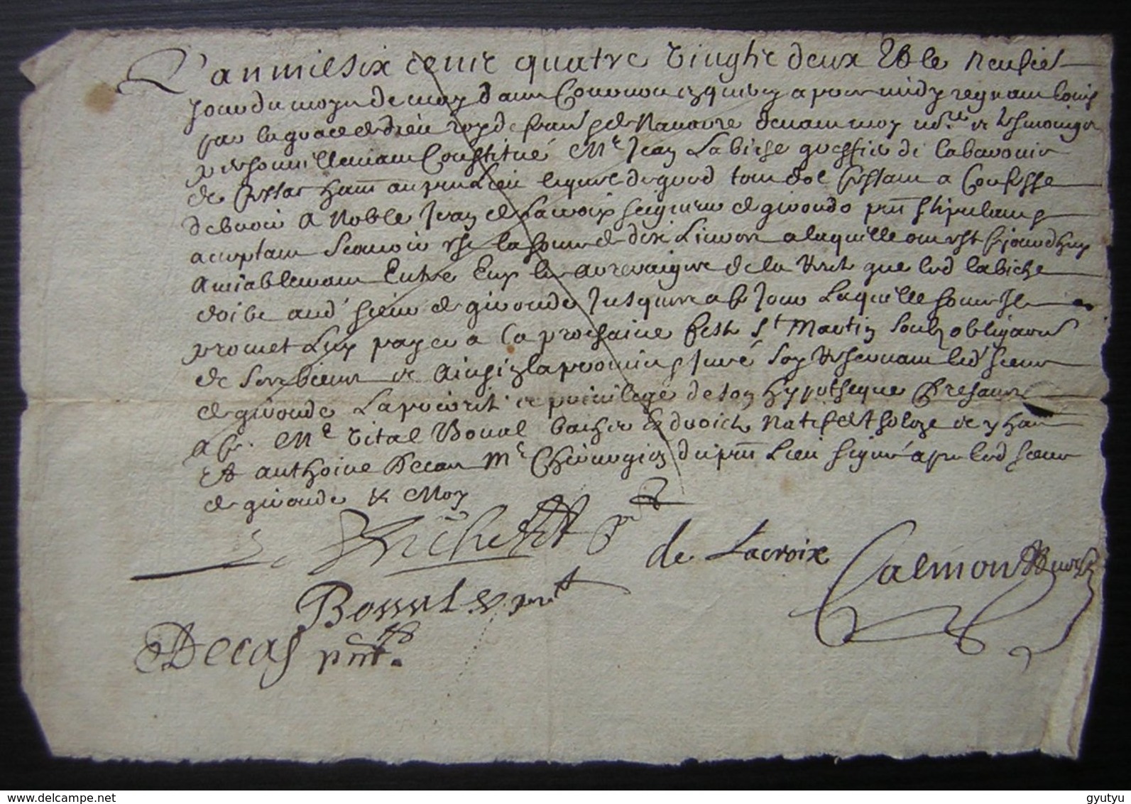 1682 Le 9 Mai Généralité De Montauban, Obligé De 10 Livres à Noble Jean Lacroix, Seigneur De Gironde Contre Labiche - Manuscripts