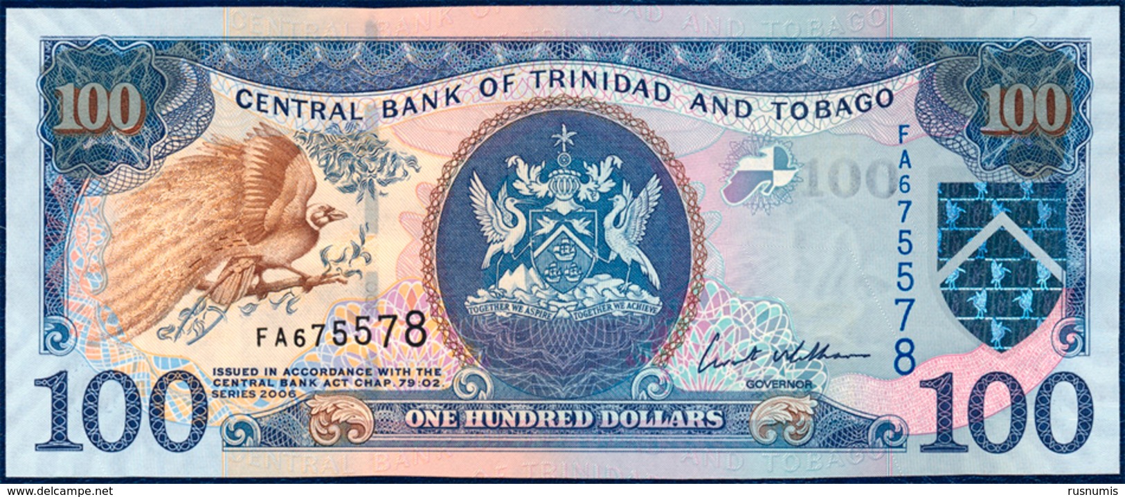 TRINIDAD AND TOBAGO 100 DOLLARS P-51a GREATER PARADISE BIRD CENTRAL BANK E. WILLIAMS FINCOMPLEX OIL PLATFORM 2006 UNC - Trinité & Tobago