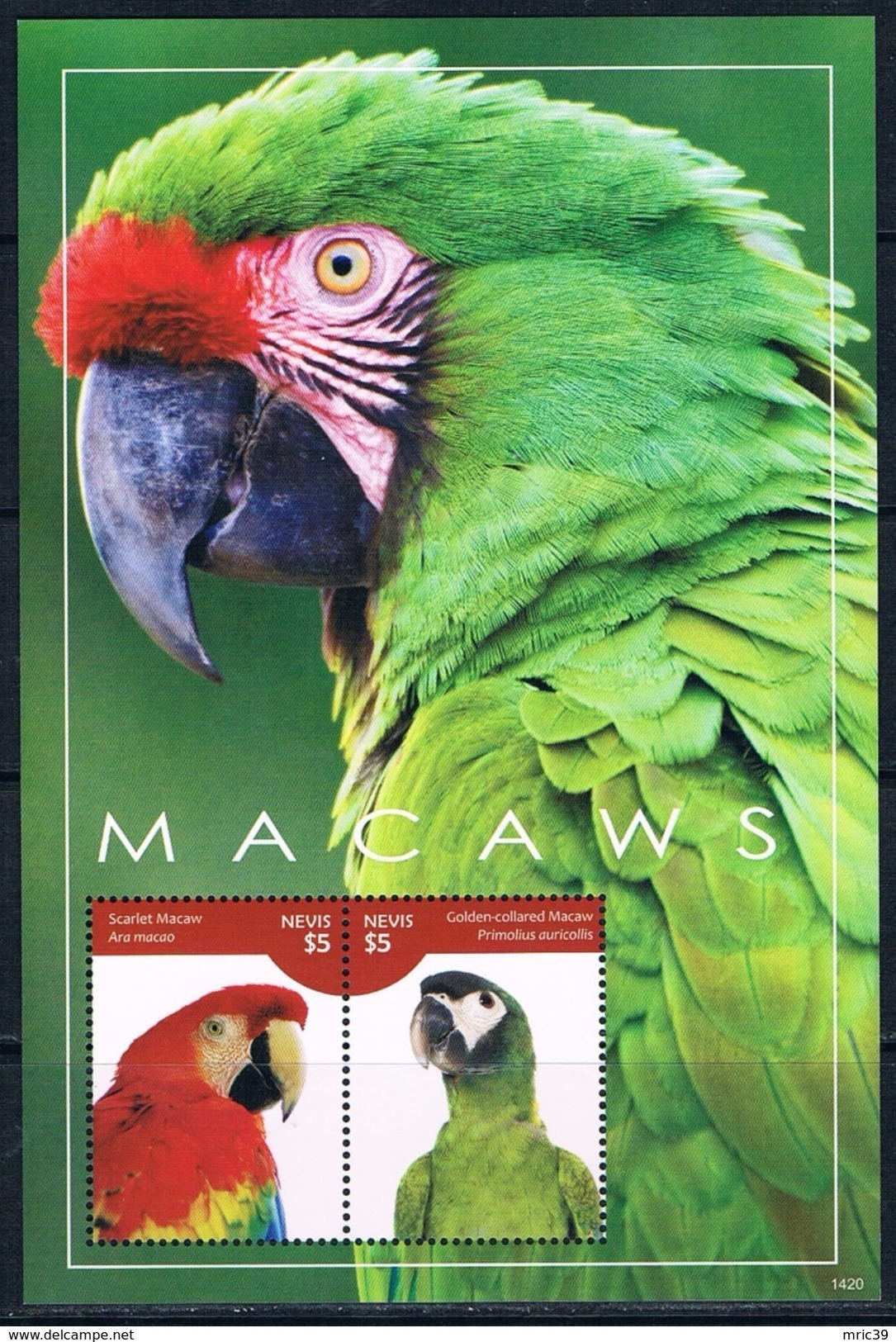 Bloc Sheet Oiseaux Perroquets Birds Parrots Macaws Neuf  MNH **  Nevis 2014 - Papageien