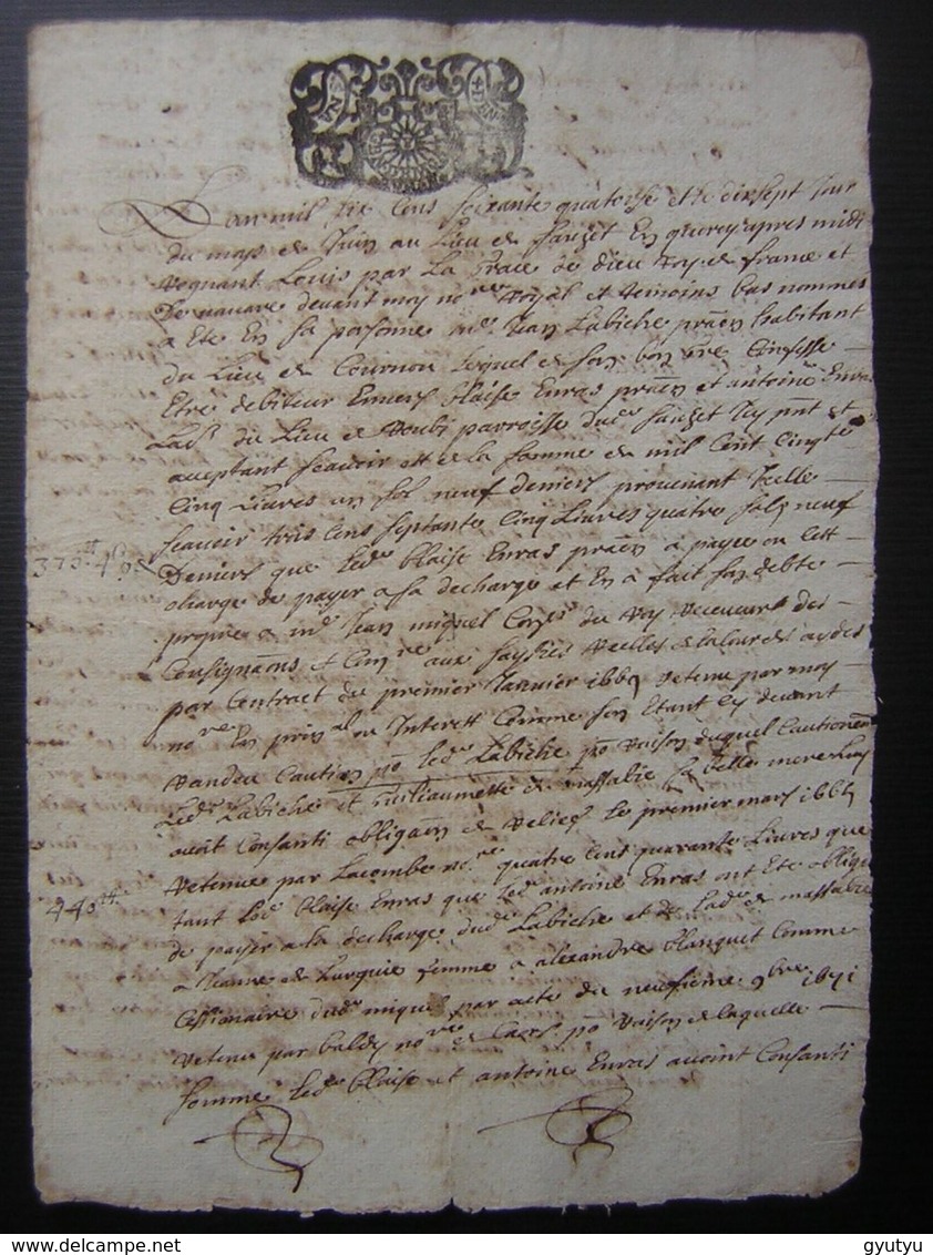 1674 Sauzet Jean Labiche De Cournou Doit 1155 Livres à Blaise Et Antoine Euras (Citée Guillaumette Massabie) Voir Descri - Manuscrits