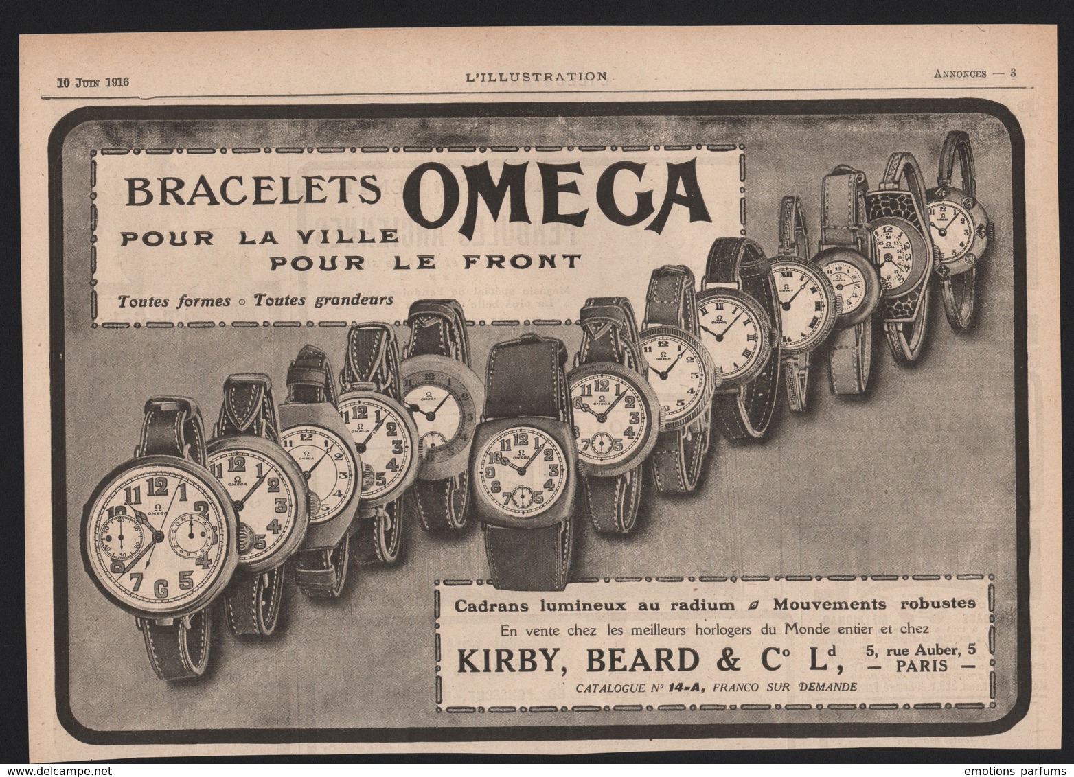 Pub Papier 1916 Montre OMEGA Montres Chronometre Horlogerie Horloger Bienne SUISSE Cadran Au Radium - Advertising