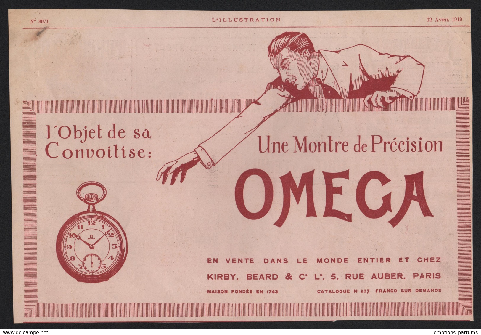 Pub Papier 1919 Montre OMEGA Montres Chronometre Horlogerie Horloger Bienne SUISSE - Advertising