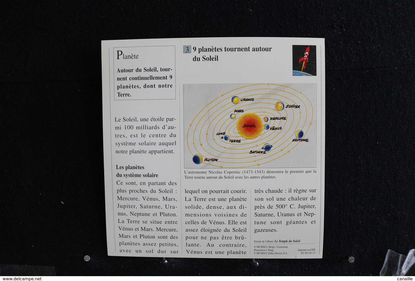 Fiche Atlas,TINTIN (extrait De,Le Temple Du Soleil) - Univers,N°10 La Terre  Est Une Planète Qui Tourne Autour Du Soleil - Sammlungen