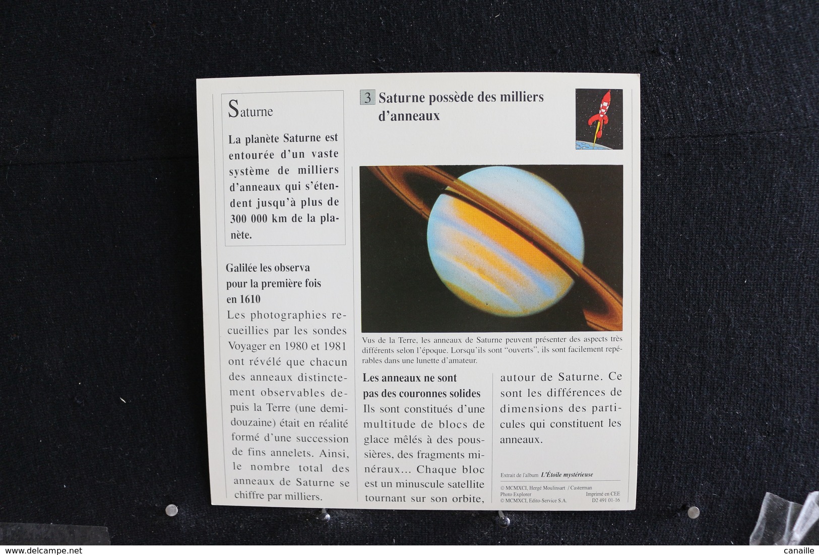 Fiche Atlas,TINTIN (extrait De, L'Étoile Mystérieuse) - Univers,N°42. Combien D'anneaux Possède Saturne  ? - Collections