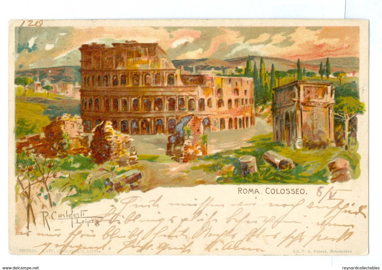 1900, Italy, Roma, Colosseo, Raffaele Carloforti Printed Art Pc, Used. - Other & Unclassified