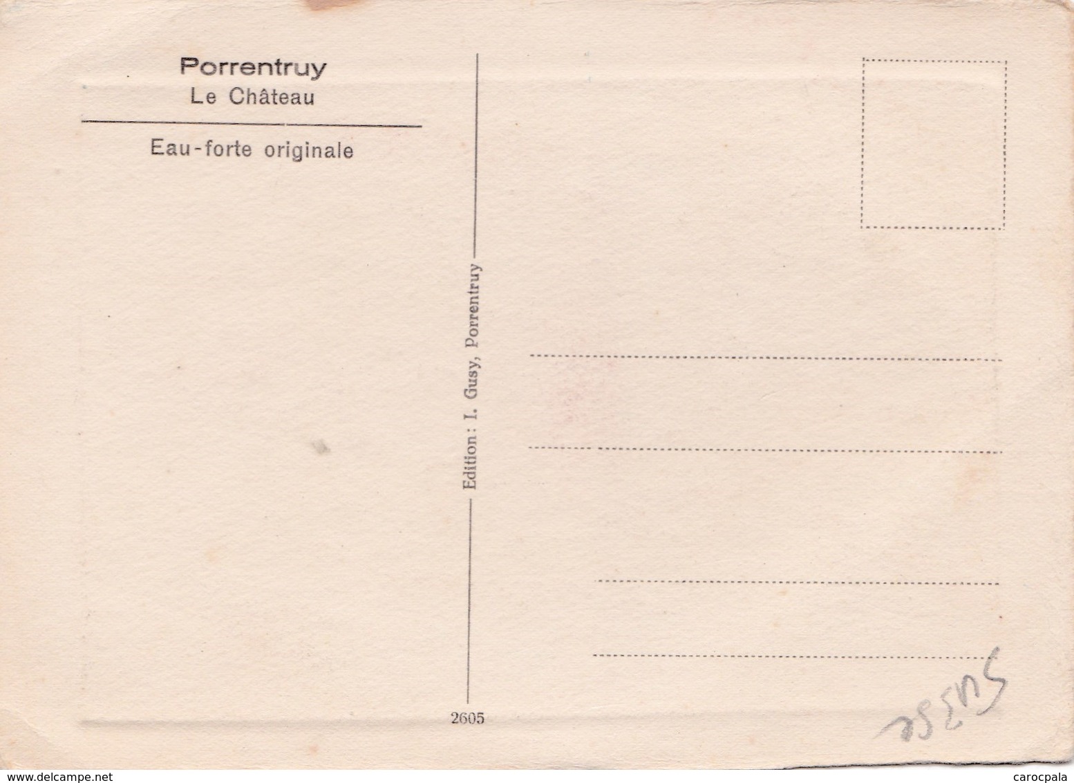 Carte 1960 PORRENTRUY /LE CHATEAU (eau Forte Original Comme Un Parchemin La Gravure) - Porrentruy