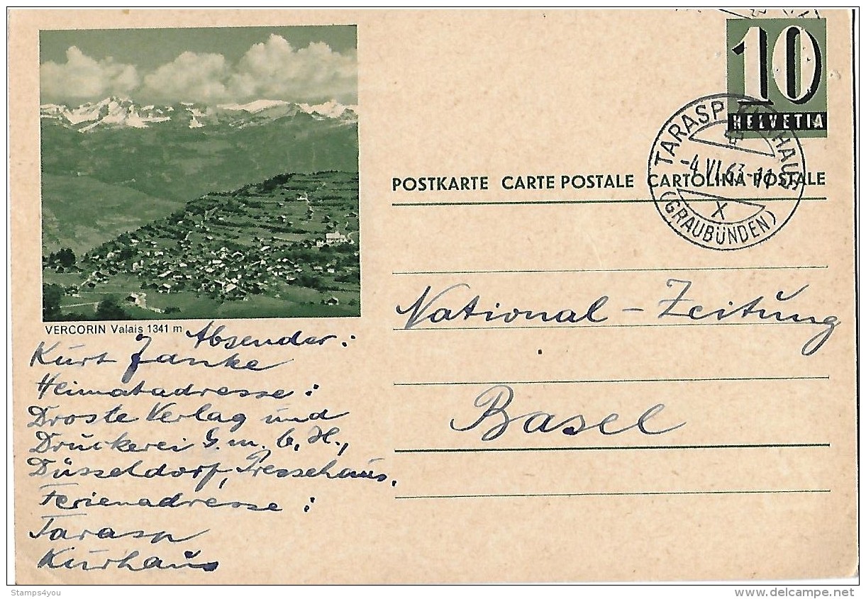 39 - 5 - Entier Postal Avec Illustration "Vercorin / Valais" Et Superbe Cachet à Date Tarasp Graubünden 1963 - Entiers Postaux