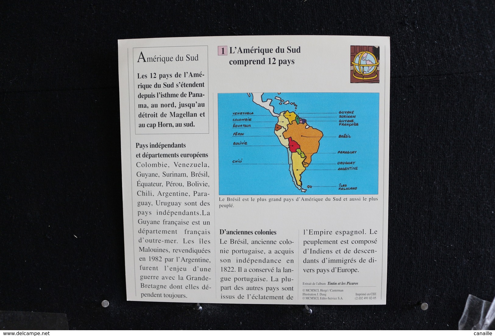 Fiche Atlas, TINTIN (extrait De, Tintin Et Les Picaros) - Géographie N°83, Combien Y A-t-il De Pays En Amérique Du Sud? - Collections