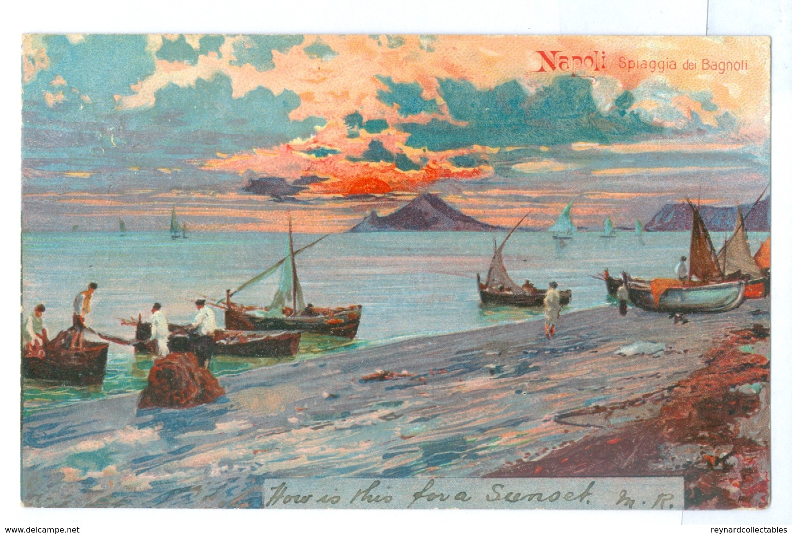 1904, Italy, Napoli, Spiaggia Dei Bagnoli, Vesuvius. Printed Art Pc, Used, Tonbridge Pmk. - Napoli (Naples)