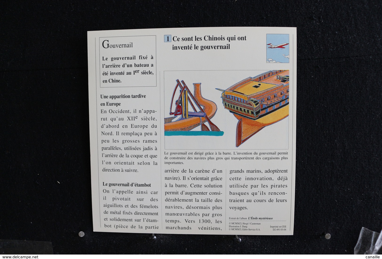 Fiche Atlas, TINTIN (extrait De, L'Étoile Mystérieuse) - Marine Et Aviation N°51 Qui A Inventé Le Gouvernail  ? - Sammlungen