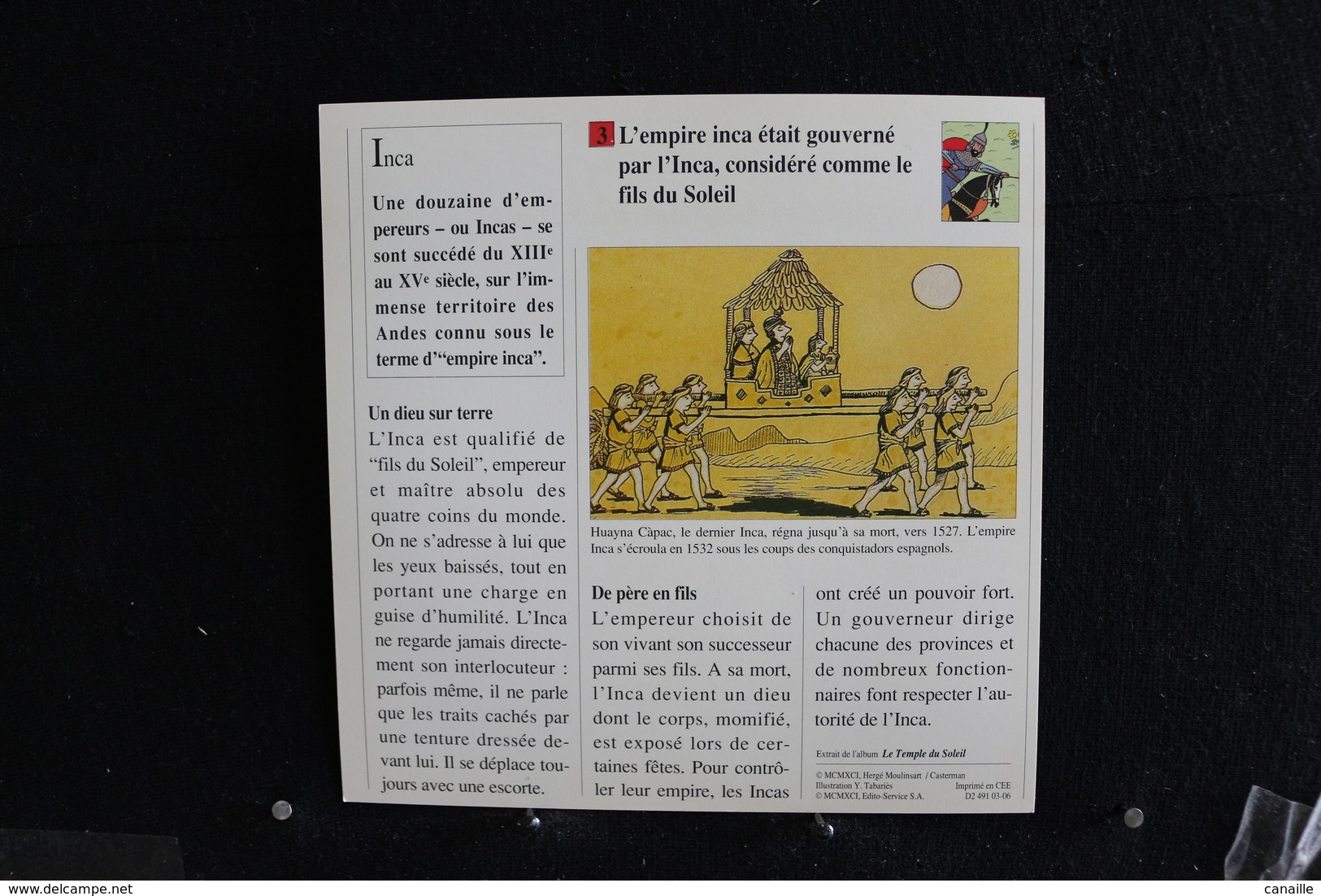 Fiche Atlas, TINTIN (extrait De, Le Temple Du Soleil) - Histoire N°20. Qui Gouvernait L'empire Inca ? - Collezioni