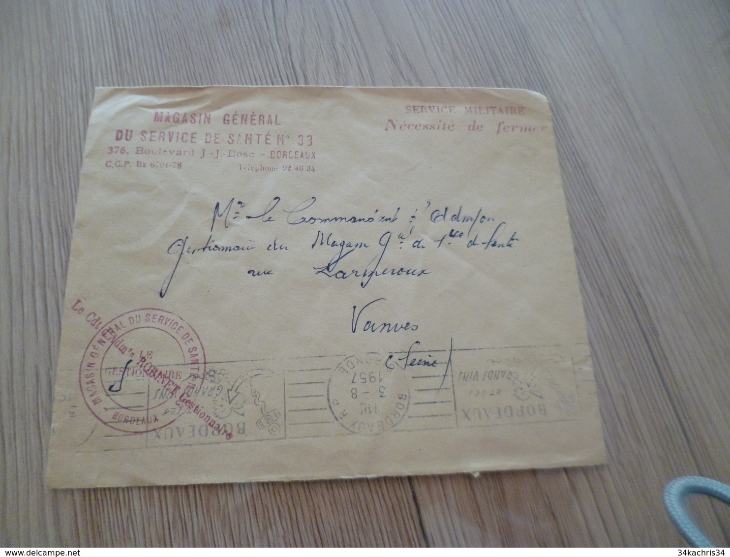 Lettre France Avec En  FM 1964 Griffe Rouge Et Cachet Magasin Général De Santé N°33 Bordeaux 1957 - Sellos Militares Desde 1900 (fuera De La Guerra)