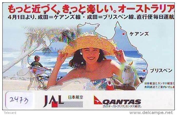 Télécarte  JAPON * QANTAS  * FEMME (2473) * AVIATION * AIRLINE Phonecard  JAPAN AIRPLANE * FLUGZEUG - Airplanes