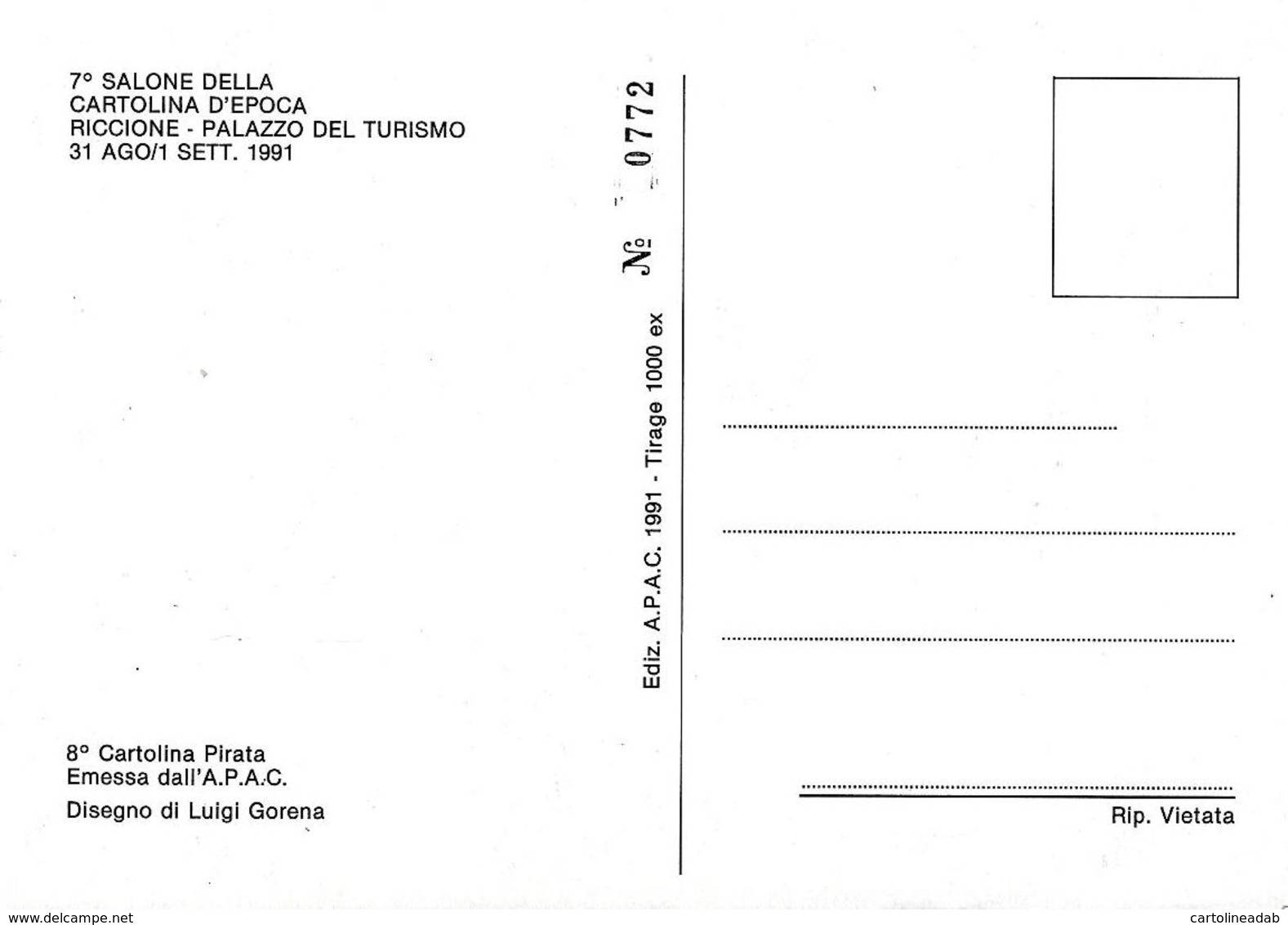 [MD2284] CPM - RICCIONE - APAC - 7° SALONE DELLA CARTOLINA D'EPOCA - CARTOLINA PIRATA NUMERATA - NV - Rimini