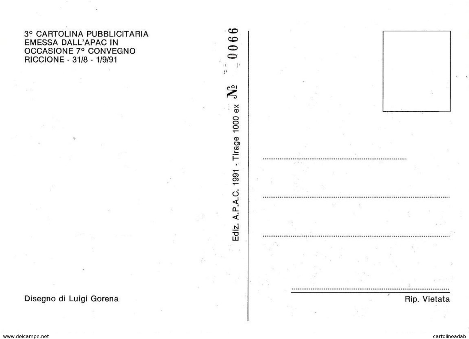 [MD2289] CPM - 3° CARTOLINA PUBBLICITARIA EMESSA DALL'APAC IN OCCASIONE 7° CONVEGNO RICCIONE - NV - Collector Fairs & Bourses
