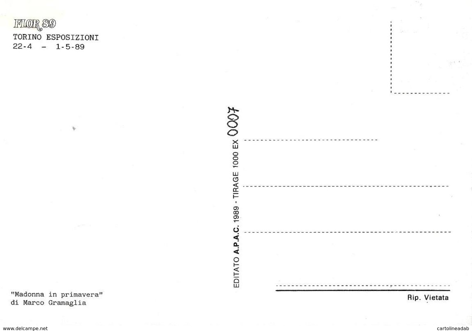 [MD2290] CPM - MADONNA IN PRIMAVERA DEL PITTORE MARIO GRAMAGLIA - FLOR 89 TORINO ESPOSIZIONI - NUMERATE - NV - Non Classés