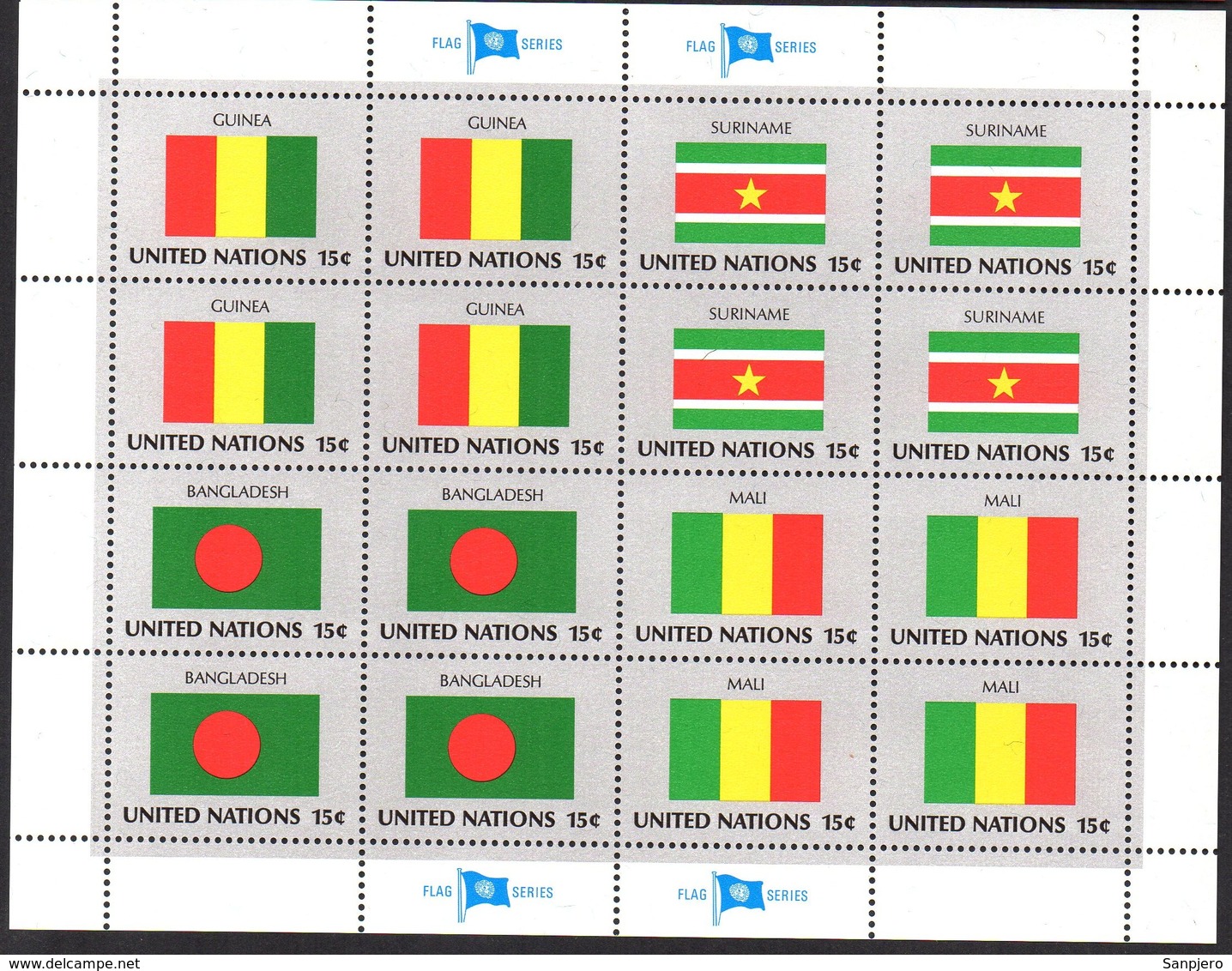 UN UNITED NATIONS FLAG SERIES FDC SHEET OF 16 STAMPS **MNH, GUINEA, SURINAME, BANGLADESH, MALI - Non Classificati