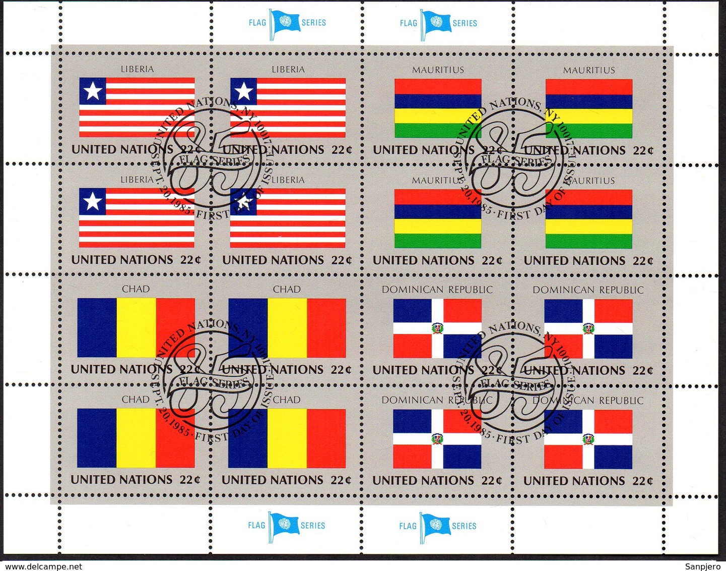 UN UNITED NATIONS FLAG SERIES FDC SHEET OF 16 STAMPS **MNH, LIBERIA, MAURITIUS, CHAD, DOMINICAN REPUBLIC - Non Classificati