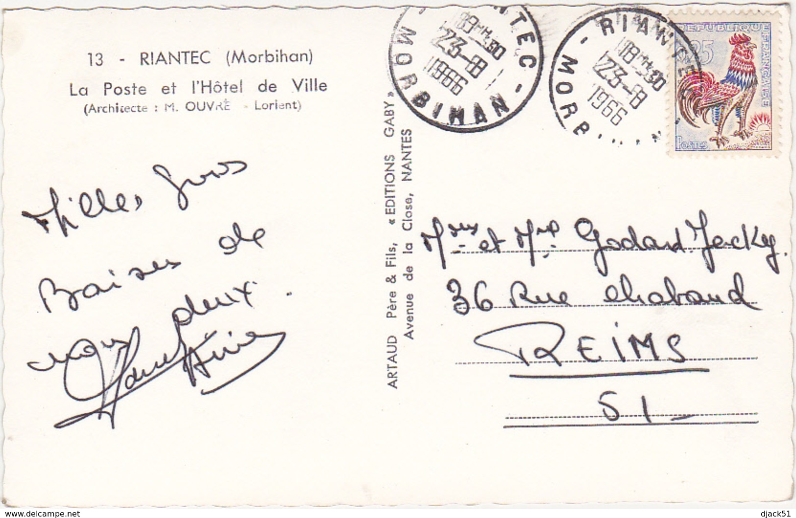 56 - RIANTEC (Morbihan) - La Poste Et L'Hôtel De Ville - 1966 - Autres & Non Classés