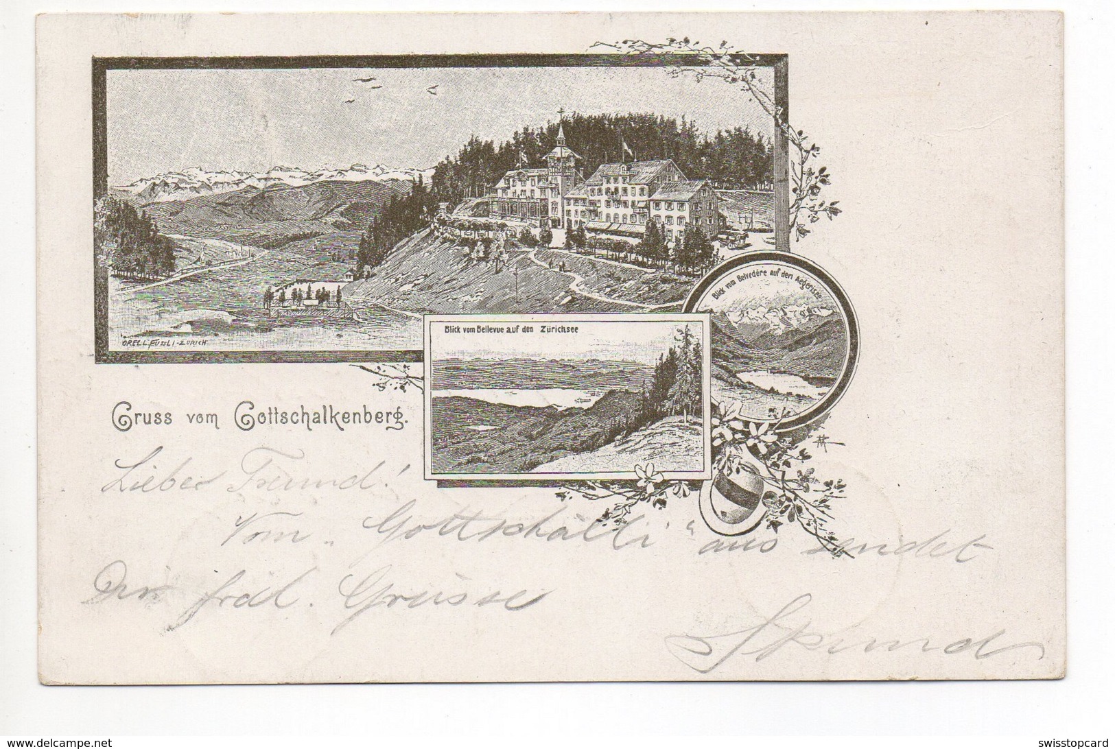 LITHO Gruss Vom GOTTSCHALKENBERG Hotel Bellevue Hotel Belvedère Gel. 1900 N. Delsberg - Sonstige & Ohne Zuordnung
