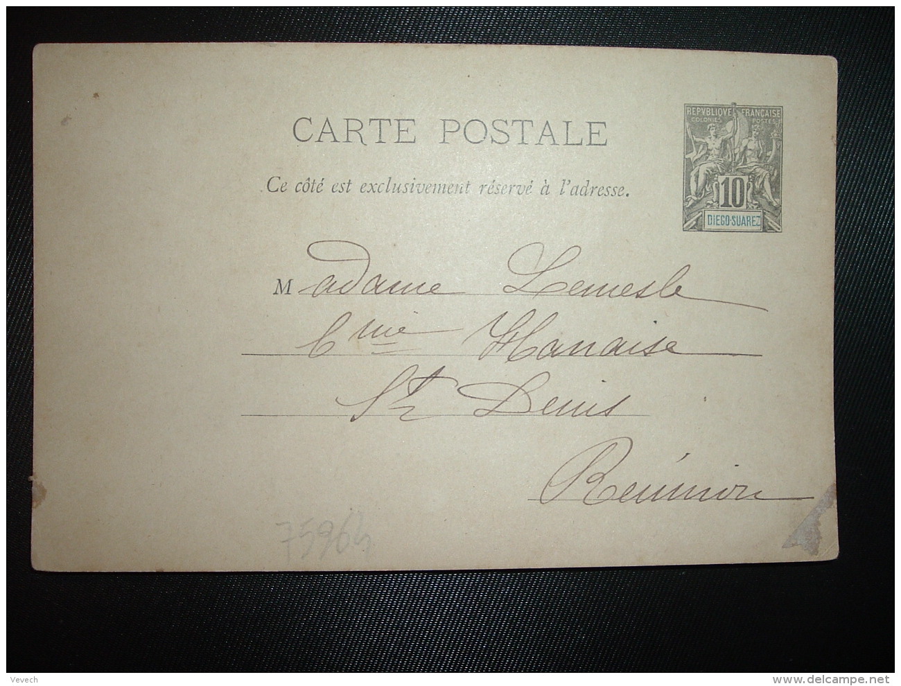 CP EP COLONIES 10 DIEGO SUAREZ Non Oblitérée, Datée 2 Aout 1905 Pour ST DENIS DE LA REUNION - Covers & Documents