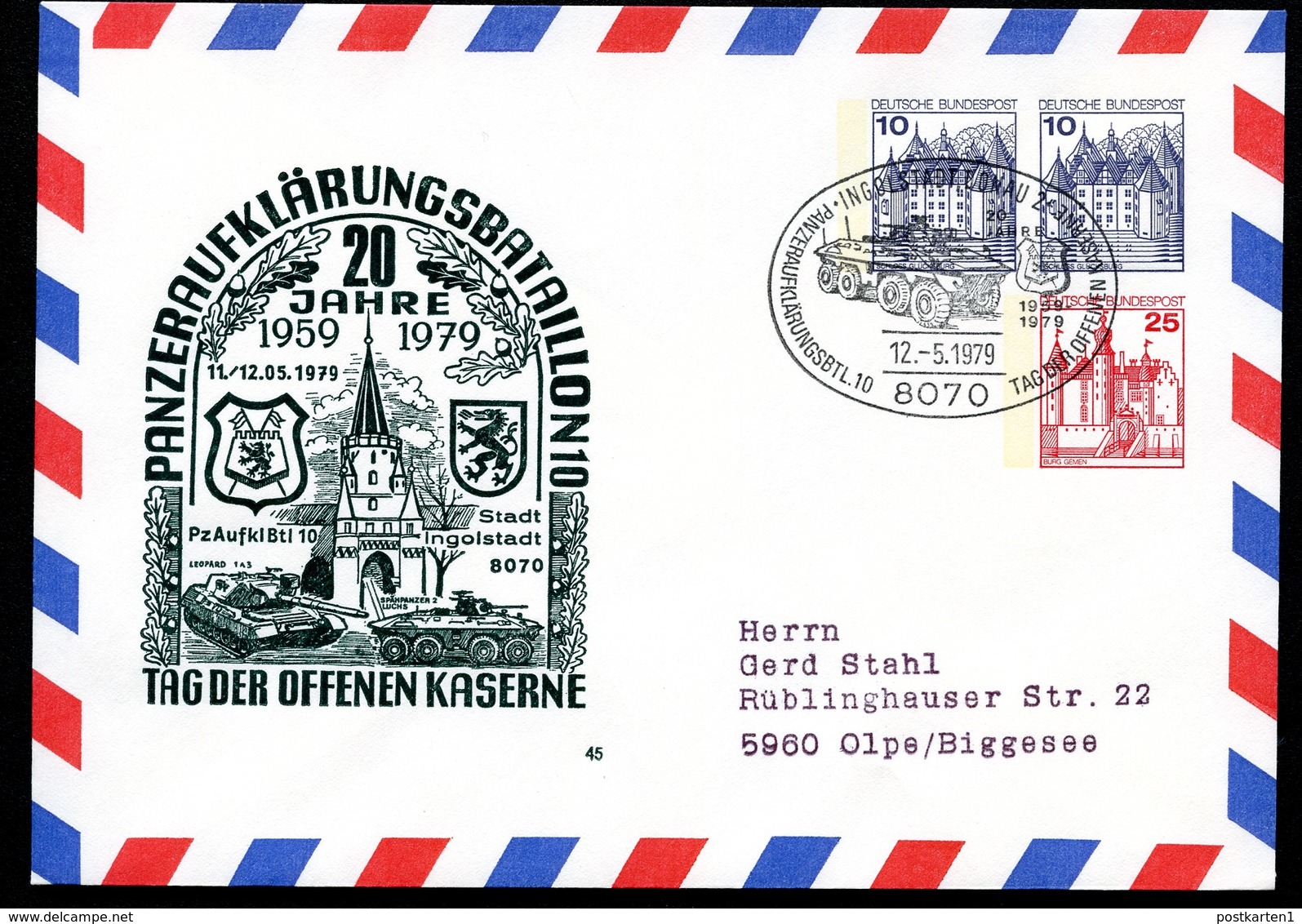 Bund PU126 D2/001 PANZER-AUFKLÄRUNGS-BATAILLON Ingolstadt Sost. 1979  Kat.10,00 € - Enveloppes Privées - Oblitérées