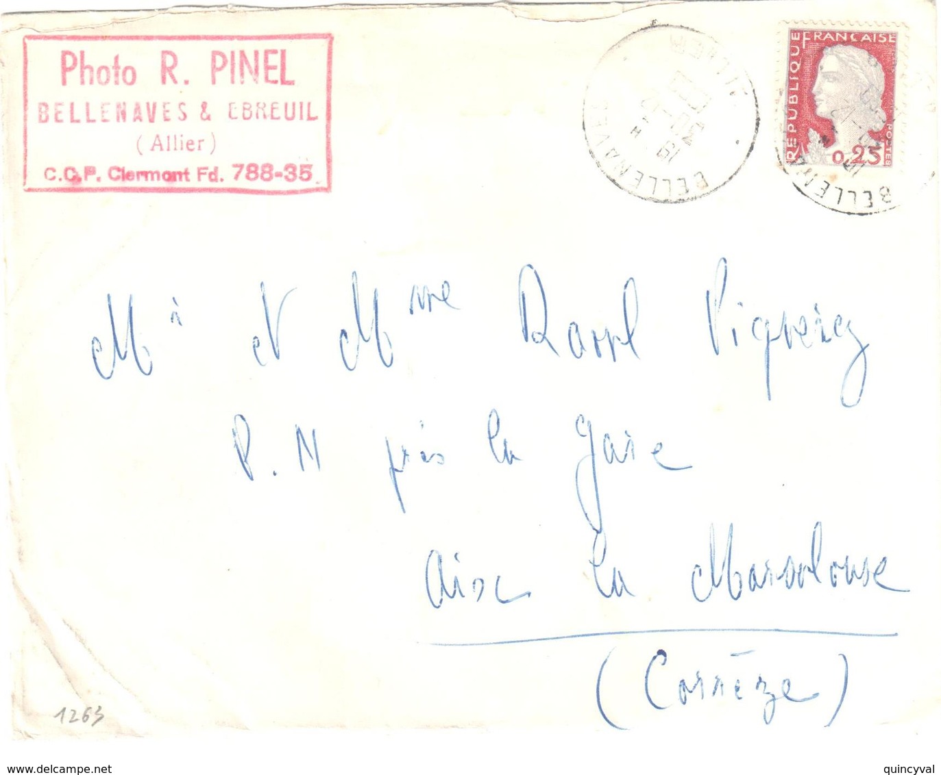 BELLENAVES Allier Lettre Marianne De Decaris 25c Yv 1263 Ob 31 12 1960 - Cartas & Documentos